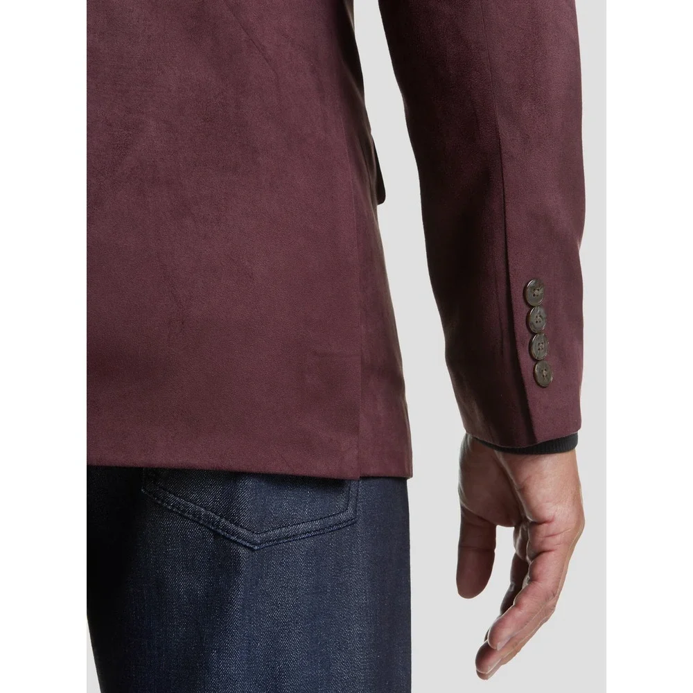 Nautica Men's Modern-Fit Faux-Suede Blazer Sport Coat Jacket Size 42L Burgundy